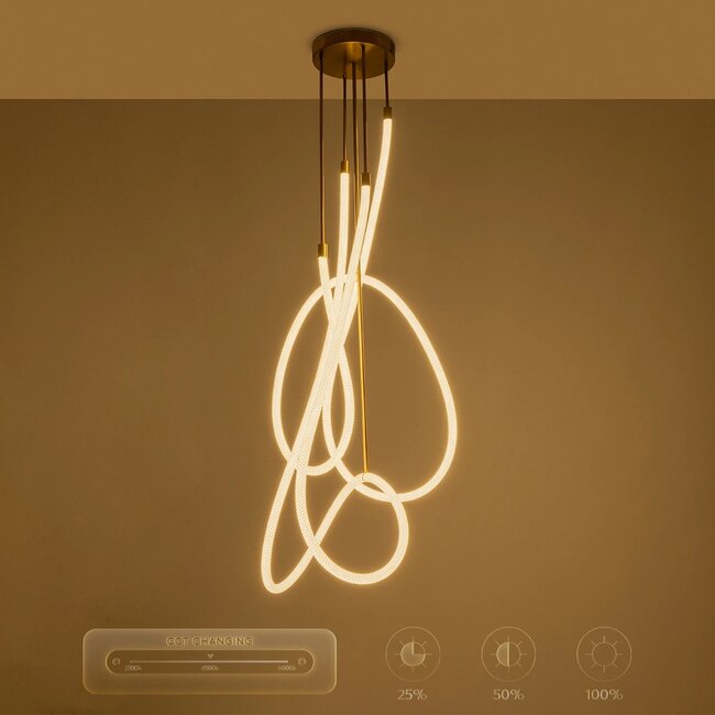 kelvo® GLOW KLV-101-0154 Φωτιστικό Οροφής LED 85W 8500lm 360° AC 220-240V IP20 Ρυθμιζόμενο Λευκό CCT με Χειριστήριο από 2700K έως 6000K Dimmable - Lumileds SMD Chip - Χρυσό Πλατίνα - Μ100 x Π100 x Υ140cm - 3 Χρόνια Εγγύηση - 14