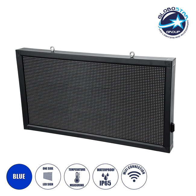 DISPLAY 90810 LED Scrolling Display 96x48cm - Κυλιόμενη Ψηφιακή Πινακίδα / Επιγραφή Μονής Όψης P10 LED SMD AC 220-240V - Λειτουργία μέσω Wi-Fi με Εφαρμογή APP - Αισθήτηρας Θερμοκρασίας και Υγρασίας - Αδιάβροχο IP65 - Μ104 x Π9 x Υ56cm - Μπλε - 1 Χρόνο Εγγύηση