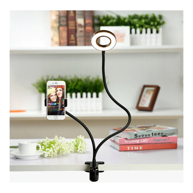 75809 Professional Digital Ring Light Φ9cm LED SMD 10W 1000lm 180° DC 5V με Καλώδιο Τροφοδοσίας USB - Ενσωματωμένο Χειριστήριο Εναλλαγής Χρωμάτων & 1 Βάση Τηλεφώνου - CCT Θερμό Λευκό 3000K - Φυσικό Λευκό 4500K - Ψυχρό Λευκό 6000K Dimmable - 4