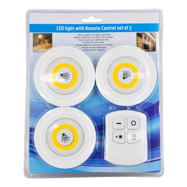 79045 Φωτιστικά Νυκτός Μπαταρίας LED COB 6W 600lm με Timer & Ασύρματο Χειριστήριο RF - ΣΕΤ 3 Τεμαχίων Θερμό Λευκό 3000K - 12