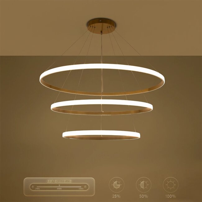kelvo® DIAMOND KLV-101-0242 Κρεμαστό Φωτιστικό Οροφής LED 150W 15000lm 180° AC 220-240V IP20 Ρυθμιζόμενο Λευκό CCT με Χειριστήριο από 2700K έως 6000K Dimmable - Lumileds SMD Chip - Χρυσό Πλατίνα - Μ100 x Π100 x Υ100cm - 3 Χρόνια Εγγύηση - 14