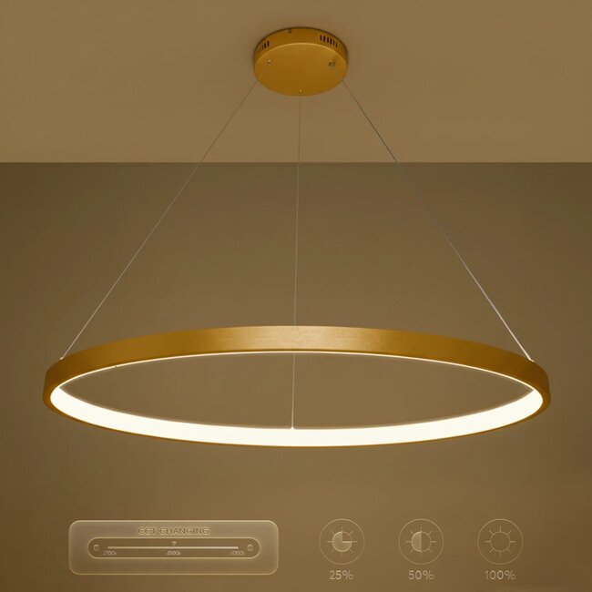kelvo® NEMESIS KLV-101-0216 Κρεμαστό Φωτιστικό Οροφής LED 75W 7500lm 180° AC 220-240V IP20 Ρυθμιζόμενο Λευκό CCT με Χειριστήριο από 2700K έως 6000K Dimmable - Lumileds SMD Chip - Χρυσό Πλατίνα - Μ100 x Π100 x Υ4cm - 3 Χρόνια Εγγύηση - 12