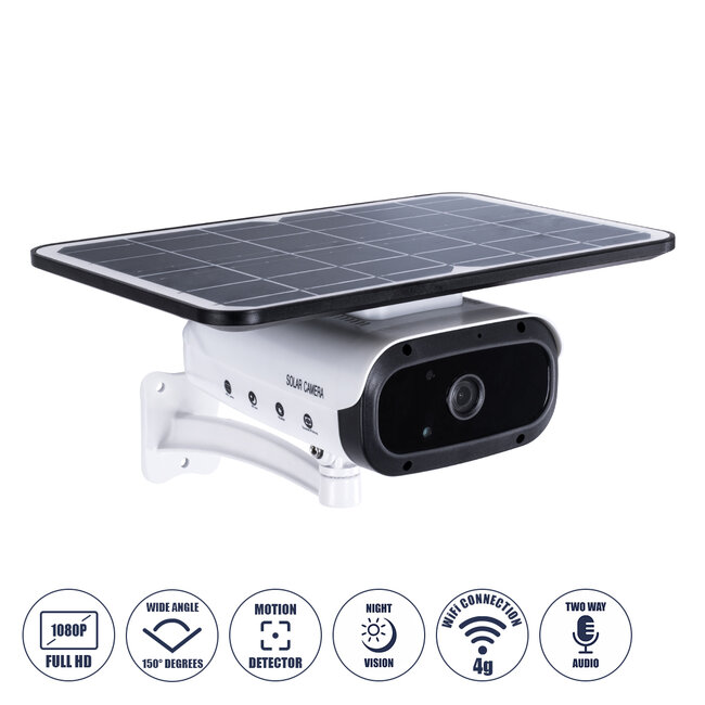 86048 Αυτόνομη Ηλιακή Camera 1080P 2MP 4G SIM CARD WiFi 150° Μπαταρία 3200mAh Φωτοβολταϊκό Πάνελ Αισθητήρα Ημέρας-Νύχτας & Ρύθμιση Χρόνου Διπλή Κατέυθυνση Ομιλίας Αδιάβροχη IP66 Ψυχρό Λευκό 6000K - Λευκό