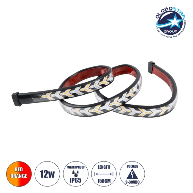 81735 Car Backlit LED Strip Εύκαμπτη Ταινία 150cm Σήμανσης DRL Αυτοκινήτου 3 Προγραμμάτα Φωτισμού LED SMD 5050 12W DC 9-30V Αδιάβροχη IP65 Πορτοκαλί - Κόκκινο - 2 Χρόνια Εγγύηση