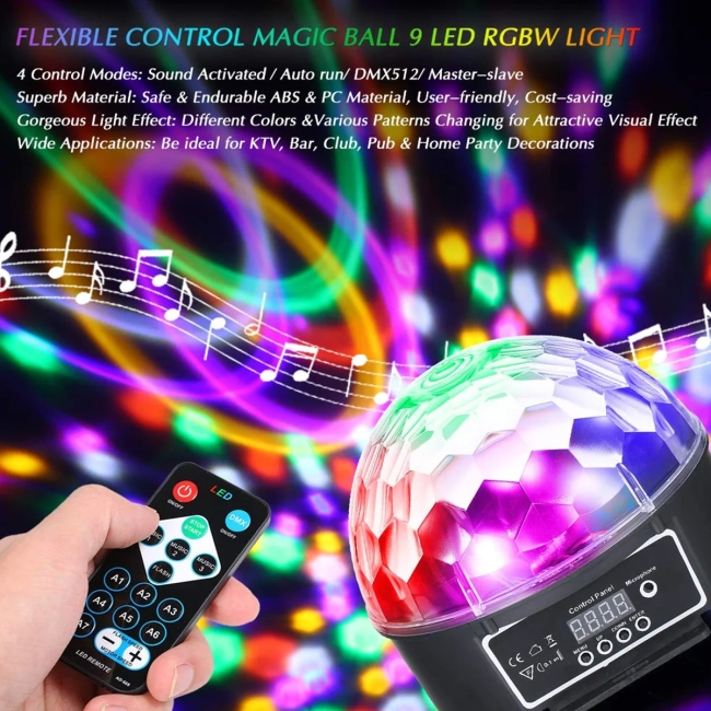 79602 LED Party Disco Μπάλα με Περιστρεφόμενα Φωτορυθμικά Εφέ Πολύχρωμη RGB DMX512 20W με Sound Control Activated Εφέ και με Ασύρματο Χειριστήριο AC 230V IP20 Φ17 x Υ15cm - 7