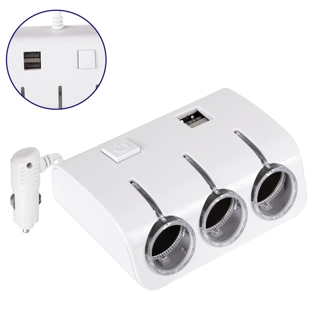 81807 Πολύπριζο - Φορτιστής Αυτοκινήτου 2 x USB 3.1A & 3 x Θύρες Αναπτήρα Αυτοκινήτου DC 12-24V Max 60W Μαύρο Λευκό - 2