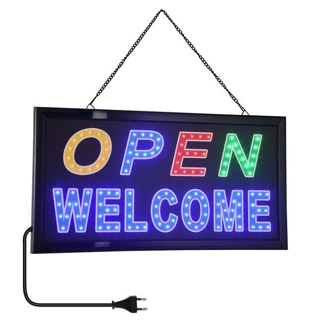 75680 Φωτιστικό Ταμπέλα LED Σήμανσης OPEN WELCOME με Πρίζα AC 230V Μ48xΠ25xΥ2cm - 2