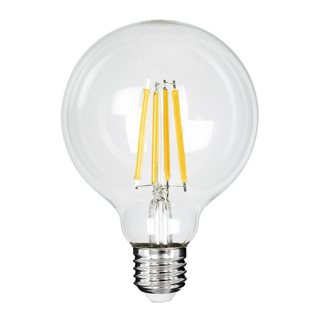99084 Λάμπα LED Long Filament E27 G95 Γλόμπος 4W 840lm 360° AC 220-240V IP20 Φ9.5 x Υ13.8cm Θερμό Λευκό 2700K με Διάφανο Γυαλί - Pro Series 210lm/W - A Ενεργειακή Κλάση - 3 Χρόνια Εγγύηση - 6