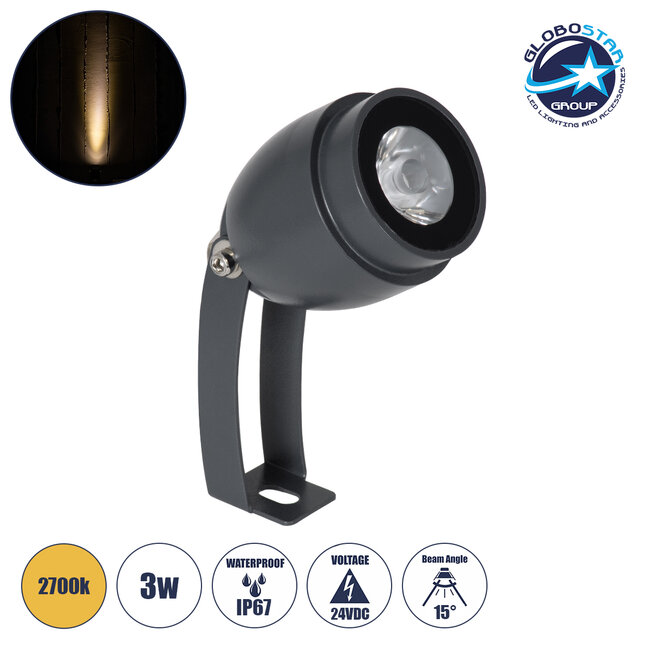 TREELIGHT-TREEGAL 90461 Σποτ Φωτισμού Ειδικό για Φυτά - Δέντρα με Βάση Μπετού & Κορμού LED 3W 330lm 15° DC 24V Αδιάβροχο IP67 Φ5 x Υ14.7cm Θερμό Λευκό 2700K - Γκρι Ανθρακί - 3 Years Warranty