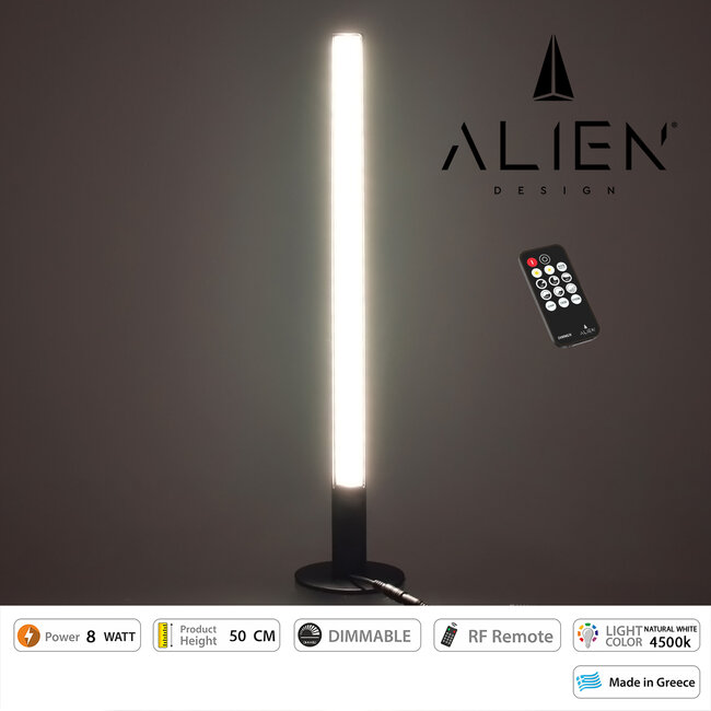ALIEN-DIVA-BLACK-50-2 ALIEN Design DIVA Μοντέρνο Minimal Nordic Μεταλλικό Φωτιστικό Επιτραπέζιο - Πορτατίφ - Λαμπατέρ Μαύρο LED 8W 1040lm με Ασύρματο Χειριστήριο RF & Dimmer IP20 Φυσικό Λευκό 4500K Μ3 x Π1.6 x Υ50cm - 4