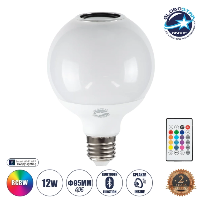 RGBOO 76072 Λάμπα E27 G95 με IR Ασύρματο χειριστήριο & 3W Bluetooth Ηχείο LED 12W 780lm 260° AC 220-240V IP20 Πολύχρωμο RGBW Dimmable - Sanan SMD Chip - Μ13 x Π25 x Υ43cm - 2 Χρόνια Εγγύηση RGBOO 76072 Λάμπα E27 G95 με IR Ασύρματο χειριστήριο & 3W Bluetooth Ηχείο LED 12W 780lm 260° AC 220-240V IP20 Πολύχρωμο RGBW Dimmable - Sanan SMD Chip - Μ13 x Π25 x Υ43cm - 2 Χρόνια Εγγύηση