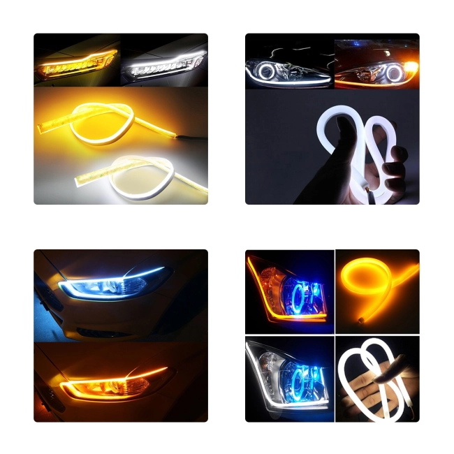 81726 Σετ 2 ΕΛΑΣΤΙΚΑ - FLEXIBLE DRL + FLASH TURN LIGHT LED CREE COB 85cm 16W 2400lm 360° DC 12V Αδιάβροχα IP65 Πορτοκαλί - Ψυχρό Λευκό 6000K - 2 Χρόνια Εγγύηση - 6