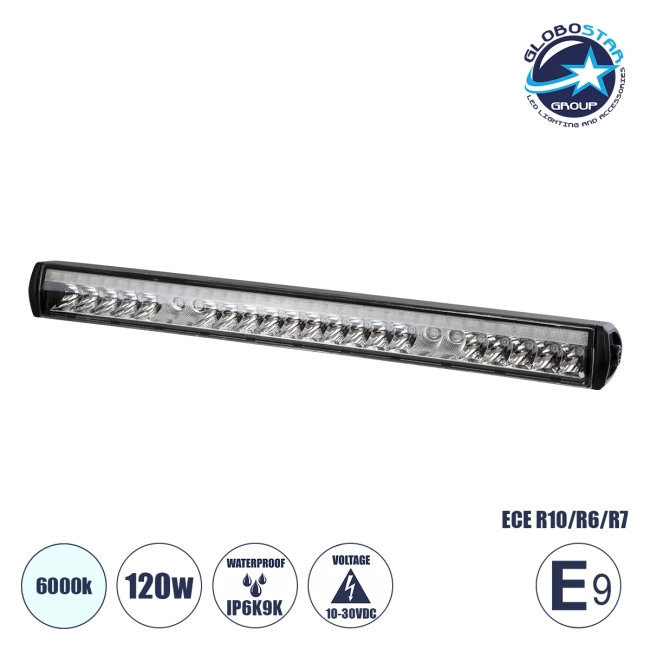 85333 E9 Mark Vehicle - JEEP & Forklift LED Bar - Μπάρα Εργασίας για Οχήματα - JEEP & Περονοφόρα - Κλαρκ LED 120W DC 10-30V Αδιάβροχη IP6K9K Ψυχρό Λευκό 6000K Μ50 x Π6 x Υ5cm