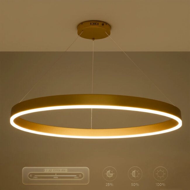 kelvo® VENOM KLV-101-0195 Κρεμαστό Φωτιστικό Οροφής LED 75W 7500lm 120° AC 220-240V IP20 Ρυθμιζόμενο Λευκό CCT με Χειριστήριο από 2700K έως 6000K Dimmable - Lumileds SMD Chip - Χρυσό Πλατίνα - Μ100 x Π100 x Υ6.5cm - 3 Χρόνια Εγγύηση - 12