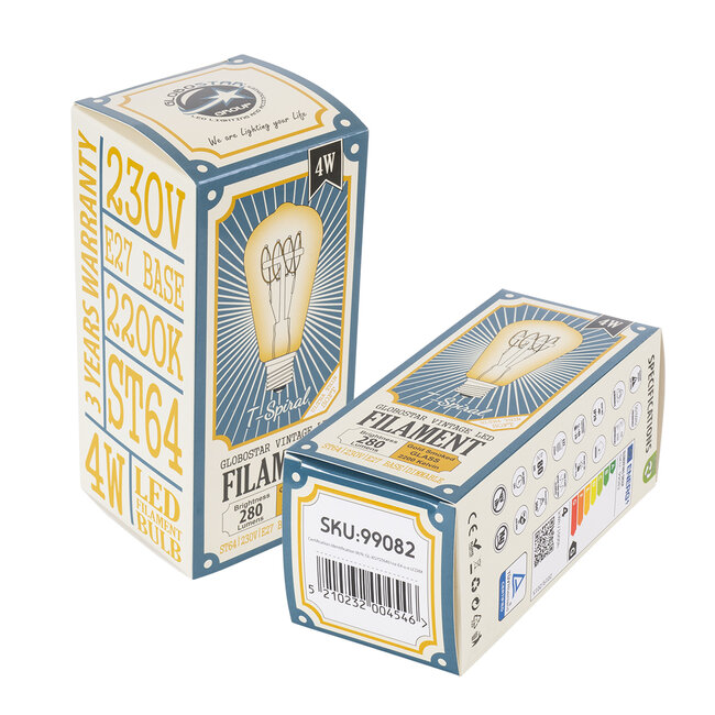 99082 Λάμπα LED Ultra Thin Soft S Spiral Filament E27 ST64 Αχλάδι 4W 280lm 360° AC 220-240V IP20 Φ6.4 x Υ14cm Ultra Θερμό Λευκό 2200K με Μελί Γυαλί - Dimmable - 3 Years Warranty - 6
