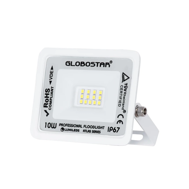  ATLAS 61404 Προβολέας LED 10W 1250lm 120° AC 220-240V Αδιάβροχο IP67 Ψυχρό Λευκό 6000K - Lumileds SMD Chip - TÜV Rheinland Certified - Λευκό Ματ - Μ10 x Π2 x Υ8cm - 5 Χρόνια Εγγύηση