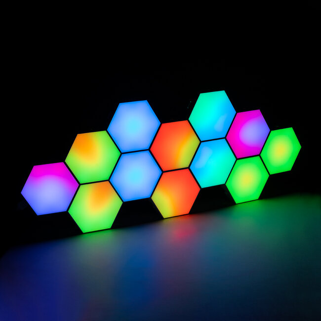 DIGIOCTA 90449 Σετ 12 Ψηφιακων LED RGB Φωτιστικών Κυψελών με Ψηφιακό Controller με WiFi Smart APP & Ασύρματο Χειριστήριο RF 2.4Ghz - LED SMD 5050 18W/Σετ 168PIXEL/Σετ 1440lm/Σετ 120° DC 5V με USB 2.0 IP20 Πολύχρωμο RGB - Dimmable - Μ10.5 x Π10.5 x Υ3cm Ανά Κυψέλη - 2 Χρόνια Εγγύηση - 16