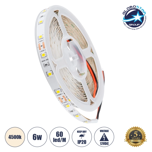 LILAC 70141 Ταινία LED 6W/m 600lm/m 120° DC 12V IP20 60 x SMD2835 Chip/m Φυσικό Λευκό 4500K Dimmable - Sanan SMD Chip - Μ500 x Π0.8 x Υ0.1cm - Ρολό 5 Μέτρων - 5 Χρόνια Εγγύηση