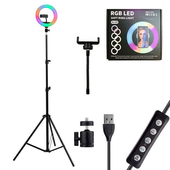 75800 Professional Digital Ring Light Φ20cm LED SMD 20W 2000lm 180° DC 5V με Καλώδιο Τροφοδοσίας USB - Ενσωματωμένο Χειριστήριο Εναλλαγής Χρωμάτων & 1 Βάση Τηλεφώνου - Πολύχρωμο RGBW+WW Dim - 9