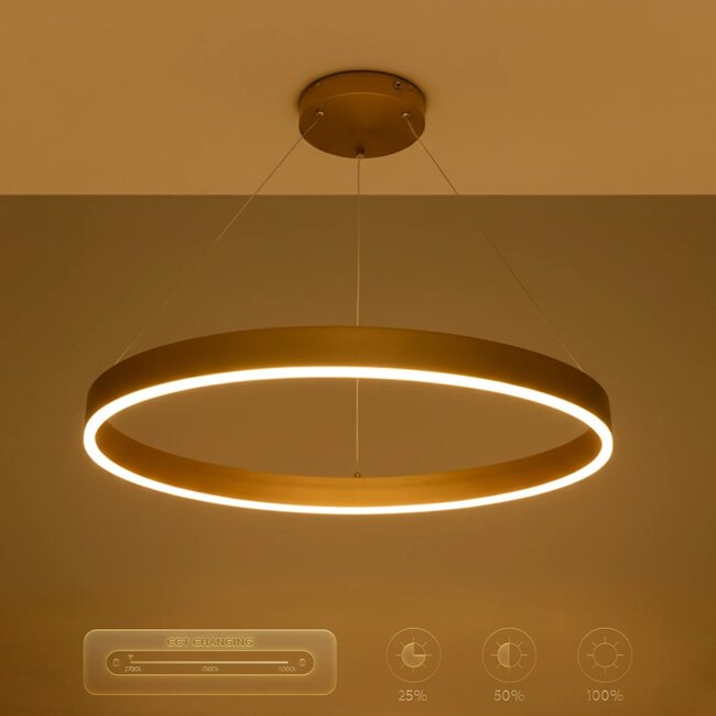 kelvo® VENOM KLV-101-0192 Κρεμαστό Φωτιστικό Οροφής LED 67W 6700lm 120° AC 220-240V IP20 Ρυθμιζόμενο Λευκό CCT με Χειριστήριο από 2700K έως 6000K Dimmable - Lumileds SMD Chip - Χρυσό Πλατίνα - Μ80 x Π80 x Υ6.5cm - 3 Χρόνια Εγγύηση - 11