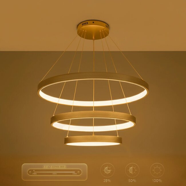 kelvo® NEMESIS KLV-101-0222-V2 Κρεμαστό Φωτιστικό Οροφής LED 120W 12000lm 180° AC 220-240V IP20 Ρυθμιζόμενο Λευκό CCT με Χειριστήριο από 2700K έως 6000K Dimmable - Lumileds SMD Chip - Χρυσό Πλατίνα - Μ80 x Π80 x Υ80cm - 3 Χρόνια Εγγύηση - 14