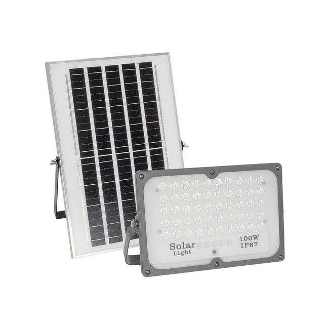 LUMOVOX 73067 Προβολέας LED 100W 5000lm 120° DC 5V με Φωτοβολταϊκό Panel 5V 8W & Επαναφορτιζόμενη Μπαταρία Li-ion 3.2V 5000mAh Αδιάβροχο IP65 Ψυχρό Λευκό 6000K - 120 x SMD2835 Sanan Chip - Γκρι Ανθρακί - Μ24.5 x Π0 x Υ15.8cm - 2 Χρόνια Εγγύηση