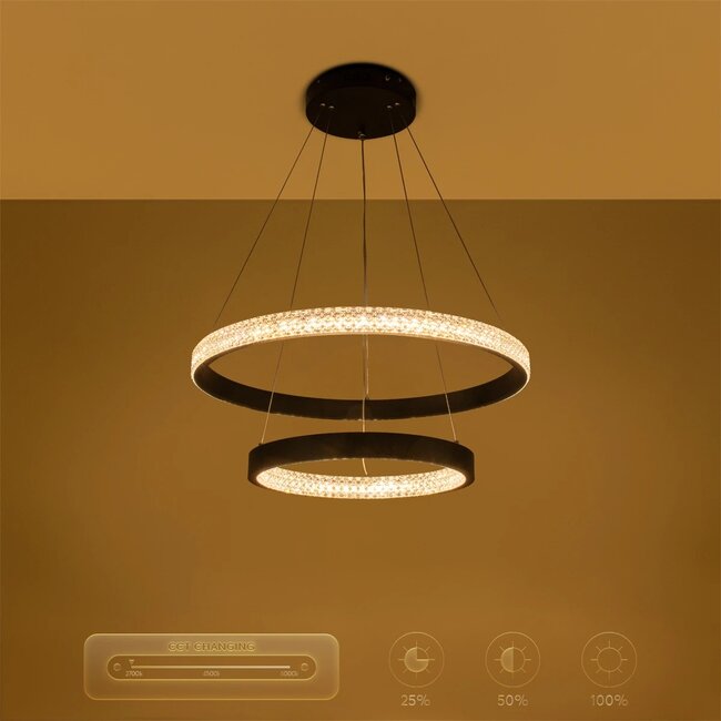 kelvo® DIAMOND KLV-101-0235 Κρεμαστό Φωτιστικό Οροφής LED 75W 7500lm 360° AC 220-240V IP20 Ρυθμιζόμενο Λευκό CCT με Χειριστήριο από 2700K έως 6000K Dimmable - Lumileds SMD Chip - Μαύρο Ματ - Μ60 x Π60 x Υ40cm - 3 Χρόνια Εγγύηση - 13
