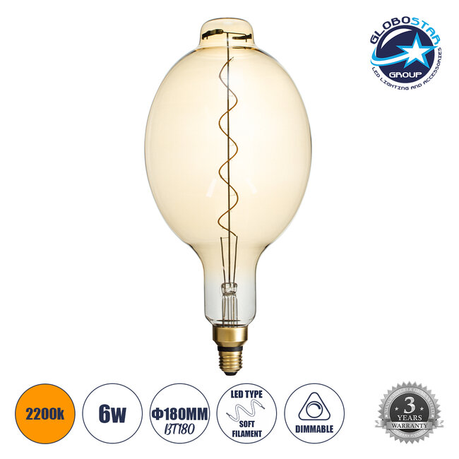 99170 Λάμπα LED Soft S Spiral Filament E27 BT180 MANGOS Γλόμπος 6W 420lm 360° AC 220-240V IP20 Φ18 x Υ39cm Ultra Θερμό Λευκό 2200K με Μελί Γυαλί - Dimmable - 3 Years Warranty