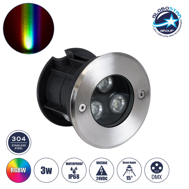 UNDERWATER-JULIA 90564 Υποβρύχιο Χωνευτό Φωτιστικό Σποτ Ειδικό για Σιντριβάνια LED 3W 255lm 15° DC 24V Αδιάβροχο IP68 Φ10 x Υ7.5cm RGBW DMX512 - Ανοξείδωτο Ατσάλι - 3 Years Warranty