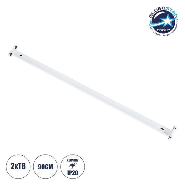 TUBATO 60152 Μεταλλικό Σκαφάκι για 2 x Λάμπες 90CM T8 G13 LED AC 220-240V IP20 Μ90 x Π7.2 x Υ4cm - 5 Χρόνια Εγγύηση