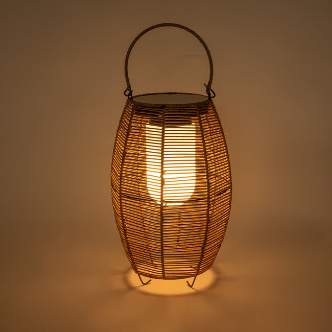 HESPELER 02305 Boho Αυτόνομο Ηλιακό Κρεμαστό/Επιτραπέζιο Φωτιστικό Φαναράκι LED SMD 5W 200lm - Φ25 x Υ45cm - με Ενσωματωμένη Μπαταρία 600mAh - Φωτοβολταϊκό Πάνελ και Αισθητήρα Ημέρας-Νύχτας με Ασύρματο Χειριστήριο IR Μπεζ Μπαμπού Αδιάβροχο IP65 Θερμό Λευκό 3000K - 5 Χρόνια Εγγύηση