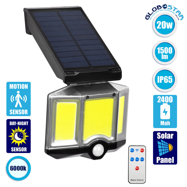 71482 Αυτόνομος Ηλιακός Προβολέας LED COB 20W 1500lm με Ενσωματωμένη Μπαταρία 2400mAh - Φωτοβολταϊκό Πάνελ με Αισθητήρα Ημέρας-Νύχτας - PIR Αισθητήρα Κίνησης και Ασύρματο Χειριστήριο IR Αδιάβροχο IP65 Ψυχρό Λευκό 6000K 71482 Αυτόνομος Ηλιακός Προβολέας LED COB 20W 1500lm με Ενσωματωμένη Μπαταρία 2400mAh - Φωτοβολταϊκό Πάνελ με Αισθητήρα Ημέρας-Νύχτας - PIR Αισθητήρα Κίνησης και Ασύρματο Χειριστήριο IR Αδιάβροχο IP65 Ψυχρό Λευκό 6000K