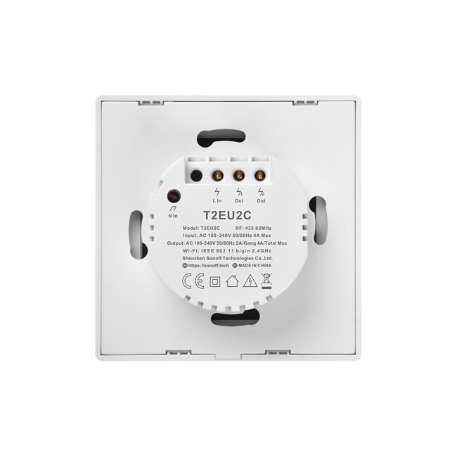 80131  SONOFF T2EU2C-RF - 433MHz Wireless Smart Wall Touch Button Switch AC 100-240V Max 4A (2A/Way) 2 Way - RF Series - 5