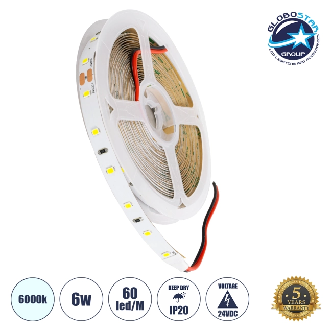 LILAC 70200 Ταινία LED 6W/m 660lm/m 120° DC 24V IP20 60 x SMD2835 Chip/m Ψυχρό Λευκό 6000K Dimmable - Sanan SMD Chip - Μ500 x Π0.8 x Υ0.1cm - Ρολό 5 Μέτρων - 5 Χρόνια Εγγύηση