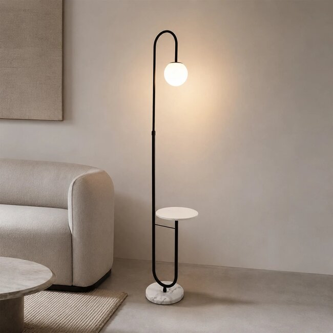 kelvo® CORDELIA KLV-102-0005 Επιδαπέδιο Φωτιστικό για Λάμπα με Ντουί 1 x E27 AC 220-240V IP20 - Μαύρο Ματ & Λευκό - Μ30 x Π34 x Υ180cm - 6