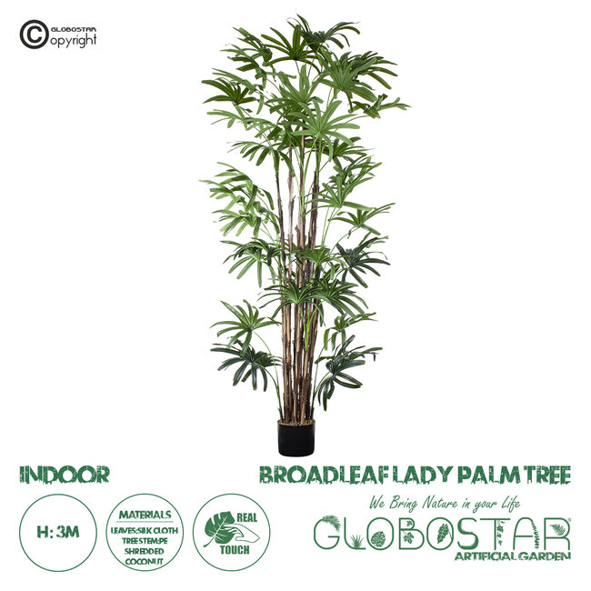 Artificial Garden BROADLEAF LADY PALM TREE 20384 Τεχνητό Διακοσμητικό Φυτό Πλατύφυλλος Φοίνικας Μπαμπού Υ300cm