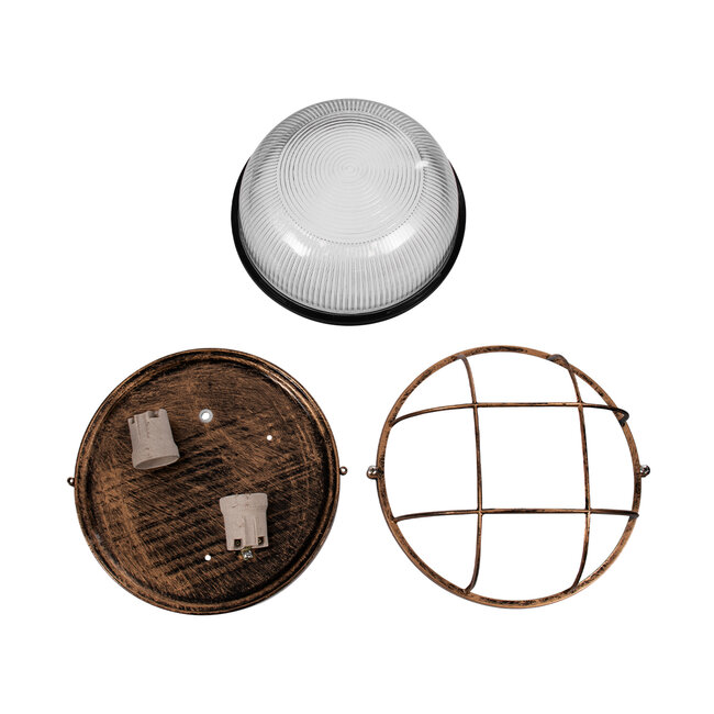 BOATLIGHT 61590 Vintage Industrial Φωτιστικό Τοίχου - Απλίκα - Καραβοχελώνα Εξωτερικού Χώρου Δίφωτο 2 x E27 AC220-240V Αδιάβροχο IP65 - Σώμα Αλουμινίου & Tempered Glass - Φ24 x Υ11cm - Αντικέ Μπρονζέ - Στρόγγυλο - 5 Years Warranty - 8