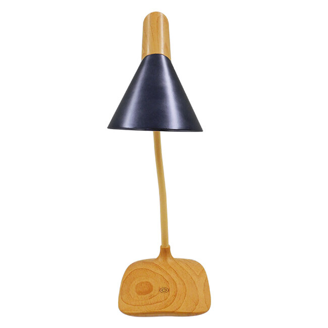 Μοντέρνο Επιτραπέζιο Φωτιστικό Γραφείου LED 6 Watt Μονόφωτο Μεταλλικό Καφέ Ξύλο Μαύρο Λευκό Ημέρας 4500k  DRAPER BLACK 01437