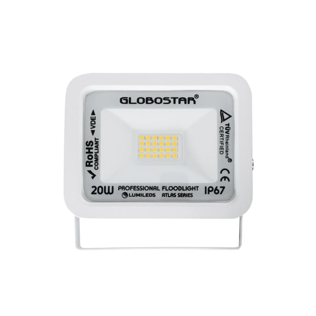  ATLAS 61409 Προβολέας LED 20W 2300lm 120° AC 220-240V Αδιάβροχο IP67 Θερμό Λευκό 2700K - Lumileds SMD Chip - TÜV Rheinland Certified - Λευκό Ματ - Μ12 x Π2.5 x Υ9.5cm - 5 Χρόνια Εγγύηση