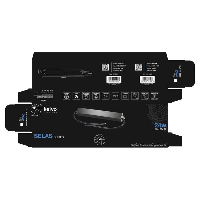 kelvo® SELAS KLV-107-0019 Τροφοδοτικό/Μετασχηματιστής Class II SELV 24W 2A AC 220-240V σε DC 12V Αδιάβροχο IP67 - Γκρι Ανθρακί Ματ - Μ18.2 x Π3 x Υ2cm - 5 Χρόνια Εγγύηση - 7