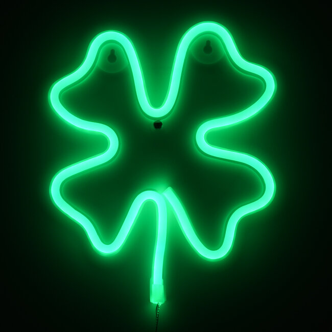 78572 Φωτιστικό Ταμπέλα Φωτεινή Επιγραφή NEON LED Σήμανσης FOUR LEAF CLOVER 5W με Καλώδιο Τροφοδοσίας USB - Μπαταρίας 3xAAA (Δεν Περιλαμβάνονται) - Πράσινο - 5