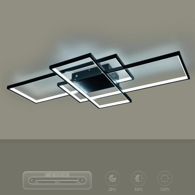 kelvo® QUADRA KLV-101-0296 Φωτιστικό Οροφής LED 120W 12000lm 120° AC 220-240V IP20 Ρυθμιζόμενο Λευκό CCT με Χειριστήριο από 2700K έως 6000K Dimmable - Lumileds SMD Chip - Μαύρο Ματ - Μ105 x Π60 x Υ9cm - 3 Χρόνια Εγγύηση - 13