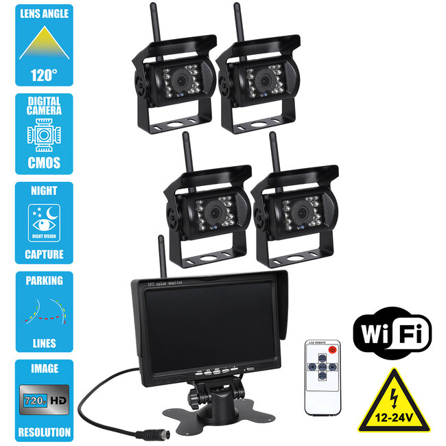 86032 4 x WiFi Έγχρωμες Κάμερες 720p CMOS HD Οπισθοπορείας Αυτοκινήτου-Φορτηγού DC 12-24V 170° με Οθόνη 7