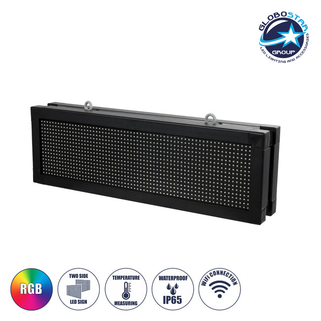GloboStar® DISPLAY 90269 LED Scrolling Display 64x16cm - Κυλιόμενη Ψηφιακή Πινακίδα / Επιγραφή Διπλής Όψης P10 LED SMD AC 220-240V - Λειτουργία μέσω Wi-Fi με Εφαρμογή APP - Αισθήτηρας Θερμοκρασίας και Υγρασίας - Αδιάβροχο IP65 - Μ70.5 x Π11 x Υ22.5cm - RGB - 1 Χρόνο Εγγύηση