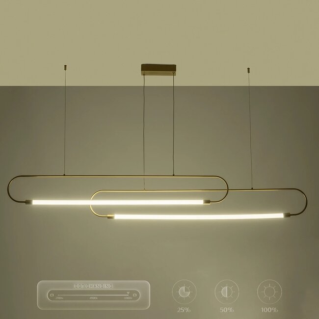 kelvo® GLOW KLV-101-0178 Κρεμαστό Φωτιστικό Οροφής LED 28W 2800lm 360° AC 220-240V IP20 Ρυθμιζόμενο Λευκό CCT με Χειριστήριο από 2700K έως 6000K Dimmable - Lumileds SMD Chip - Χρυσό Πλατίνα - Μ167 x Π7 x Υ24cm - 3 Χρόνια Εγγύηση - 18