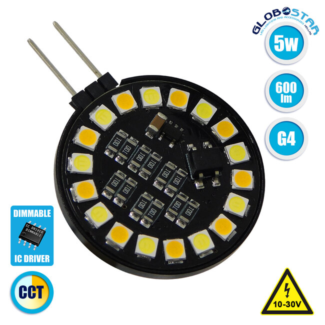 76110 Λάμπα G4 LED SMD 2835 5W 600lm 120° DC 12V Side Pin CCT Θερμό 2700 K έως Ψυχρό 6000K Change by On/Off