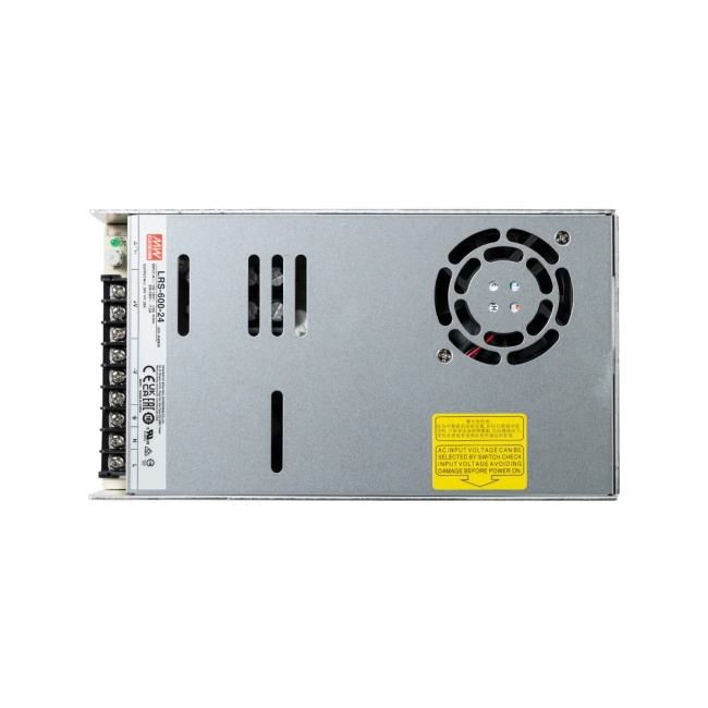  MEANWELL-LRS600-24 90788 Τροφοδοτικό/Μετασχηματιστής Class I PELV 600W 25A AC 220-240V σε DC 24V IP20 - Ρυθμιζόμενo από DC 22.8V έως DC 26.4V - Ασημί - Μ22.5 x Π12.4 x Υ4.1cm - 3 Χρόνια Εγγύηση - 6