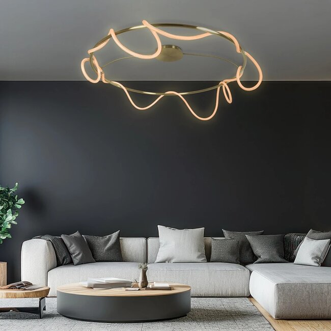 kelvo® GLOW KLV-101-0151 Φωτιστικό Οροφής LED 89W 8900lm 360° AC 220-240V IP20 Ρυθμιζόμενο Λευκό CCT με Χειριστήριο από 2700K έως 6000K Dimmable - Lumileds SMD Chip - Χρυσό Πλατίνα - Μ150 x Π150 x Υ30cm - 3 Χρόνια Εγγύηση