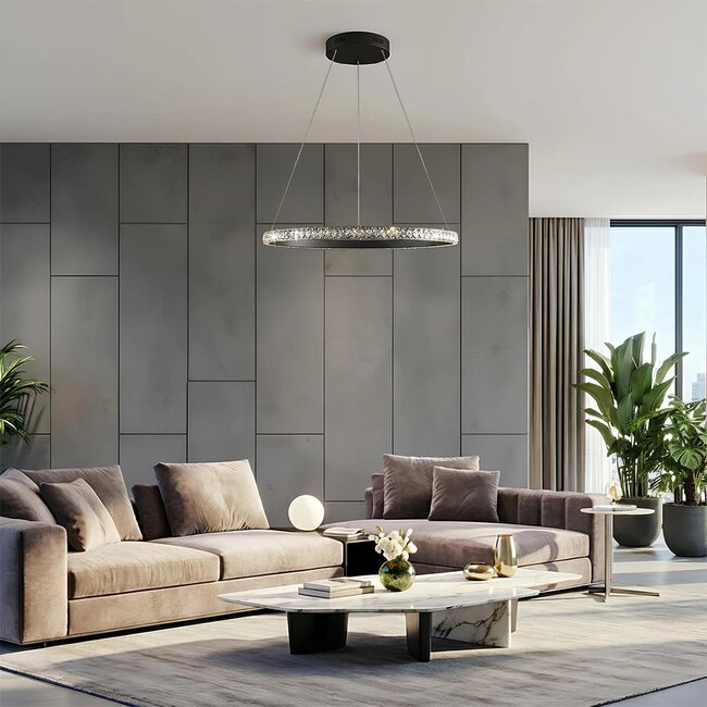 kelvo® DIAMOND KLV-101-0229 Κρεμαστό Φωτιστικό Οροφής LED 45W 4500lm 180° AC 220-240V IP20 Ρυθμιζόμενο Λευκό CCT με Χειριστήριο από 2700K έως 6000K Dimmable - Lumileds SMD Chip - Μαύρο Ματ - Μ60 x Π60 x Υ3cm - 3 Χρόνια Εγγύηση - 2