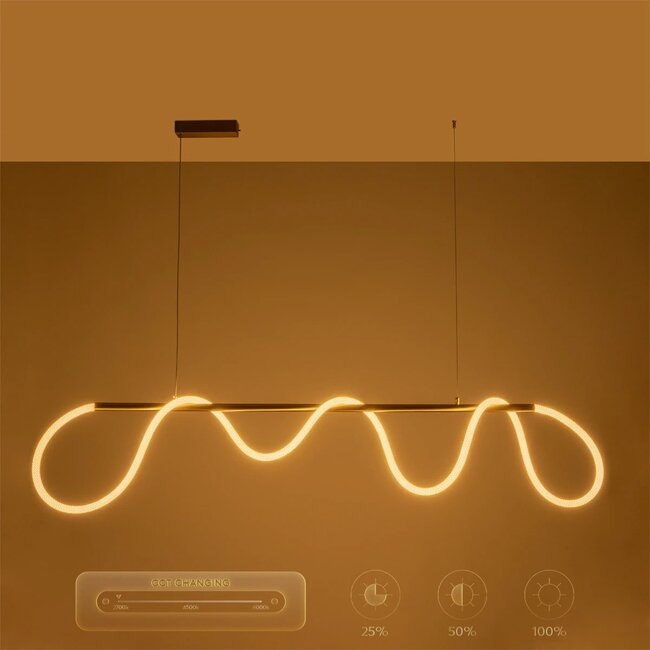kelvo® GLOW KLV-101-0167 Κρεμαστό Φωτιστικό Οροφής LED 45W 4500lm 360° AC 220-240V IP20 Ρυθμιζόμενο Λευκό CCT με Χειριστήριο από 2700K έως 6000K Dimmable - Lumileds SMD Chip - Χρυσό Πλατίνα - Μ180 x Π30 x Υ40cm - 3 Χρόνια Εγγύηση - 16
